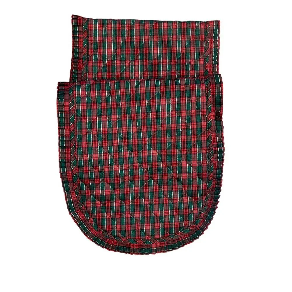 Table Runner Holiday Christmas Red Green Plaid Quilted Ruffled Edge